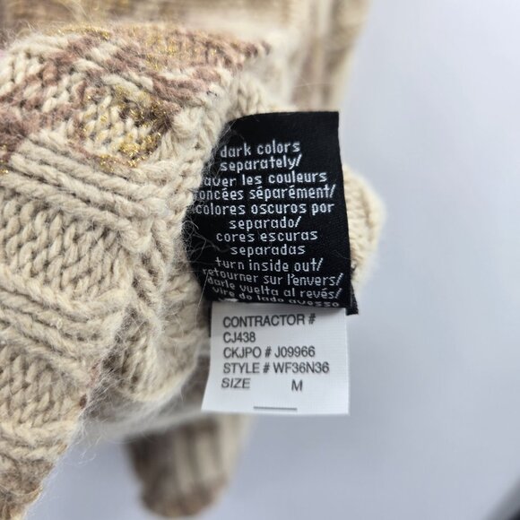 Vintage Calvin Klein Camel Brown Floral Turtleneck Metallic Sweater Medium - Picture 14 of 16